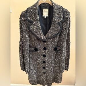 Nanette Lepore Black/Tan Tweed Pea Coat Women’s Size Large